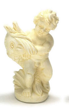 Dollhouse Miniature Angel W/Fish Statue, Ivory